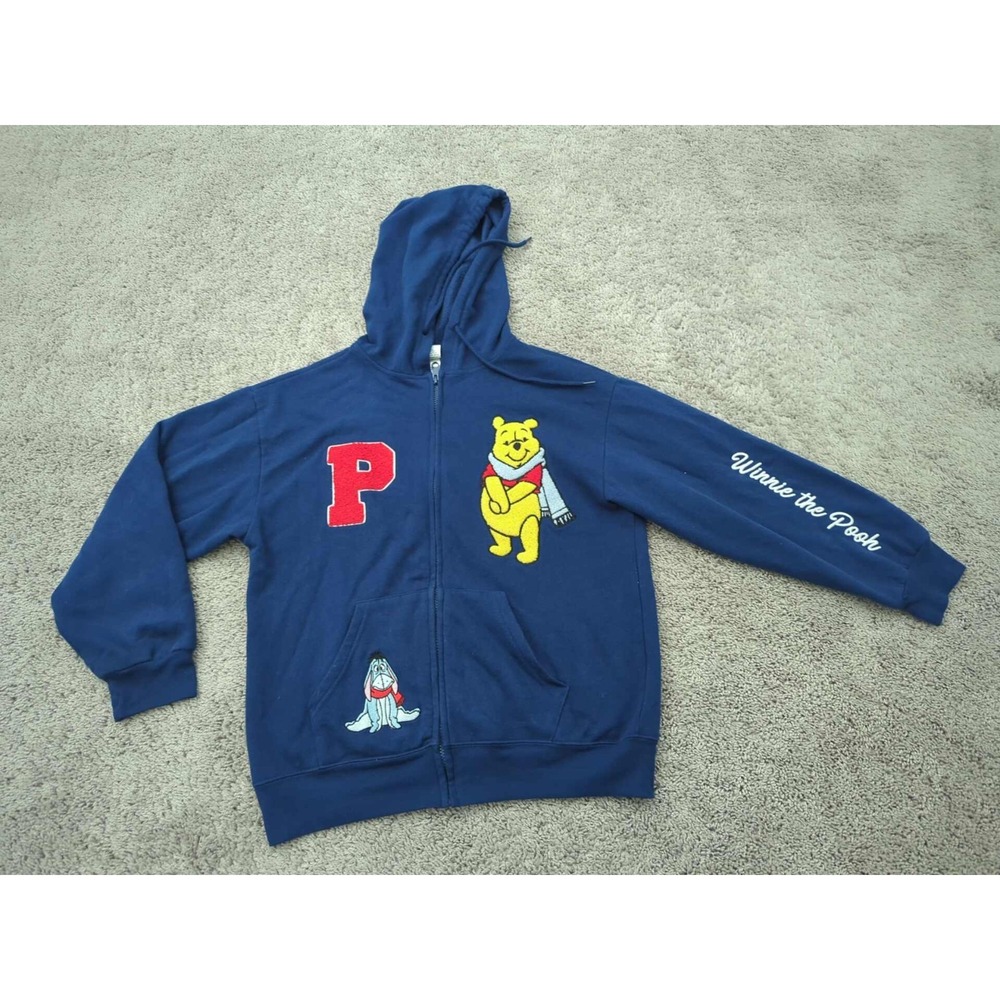 Disney Winnie The‎ Pooh Hoodie Adult Small Blue Full Zip Sweatshirt Embroidered